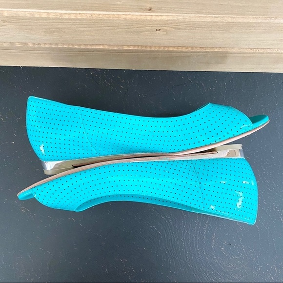 Cole Haan Astoria Peep Toe Flats Turquoise Sz 8 - Picture 6 of 8